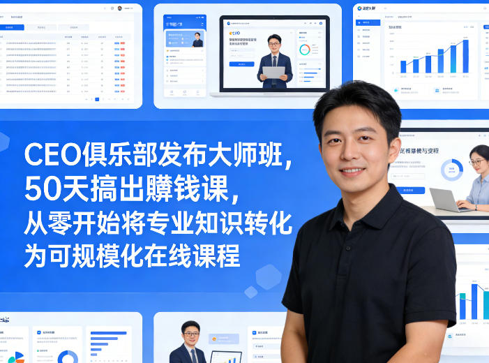 CEO俱乐部发布大师班，50天搞出賺钱课，从零开始将专业知识转化为可规模化在线课程-云讯网创