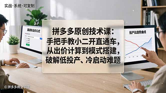 拼多多原创技术课：手把手教小二开直通车，从出价计算到模式搭建，破解低投产、冷启动难题-云讯网创