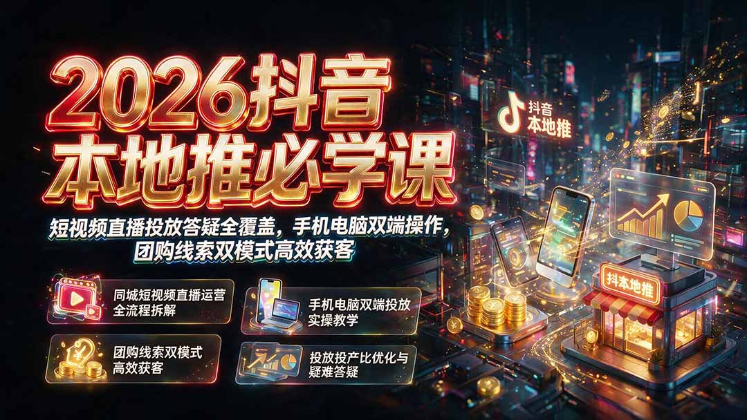 2026抖音本地推必学课｜短视频直播投放答疑全覆盖，手机电脑双端操作，团购线索双模式高效获客-云讯网创