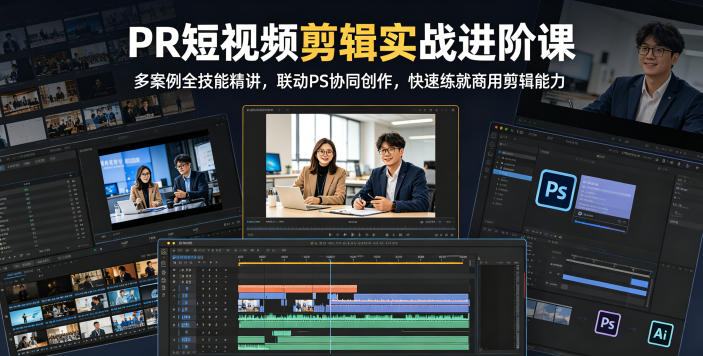 PR短视频剪辑实战进阶课，多案例全技能精讲，联动PS协同创作，快速练就商用剪辑能力-云讯网创