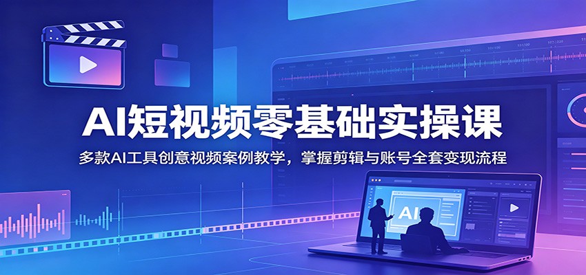AI短视频零基础实操课：多款AI工具创意视频案例教学，掌握剪辑与账号全套变现流程-云讯网创