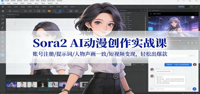 Sora2 AI动漫创作实战课：账号注册/提示词/人物声画一致/短视频变现，轻松出爆款-云讯网创