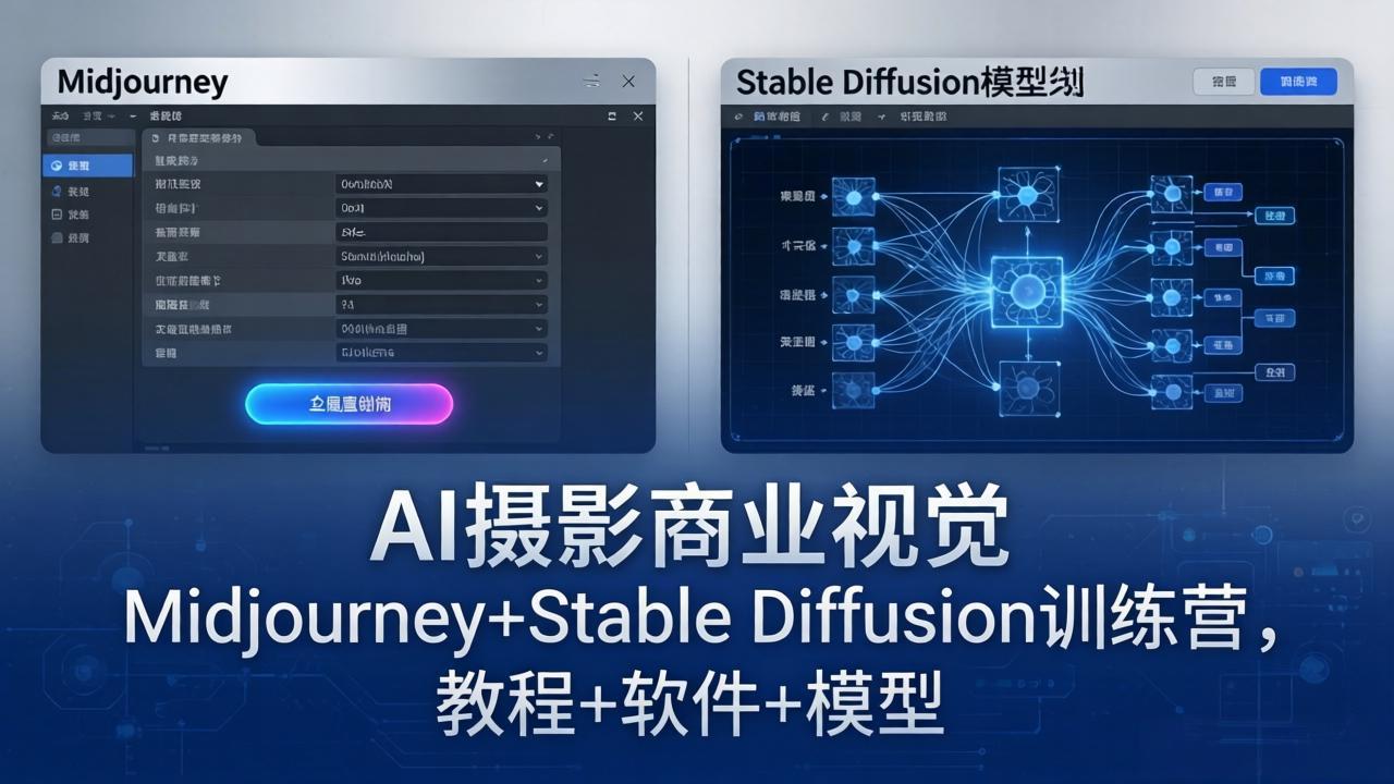 AI摄影商业视觉Midjourney+Stable Diffusion训练营，教程+软件+模型-云讯网创