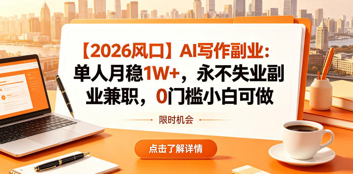 【2026风口】AI写作副业：单人月稳1W+，永不失业副业兼职，0门槛小白可做【揭秘】-云讯网创