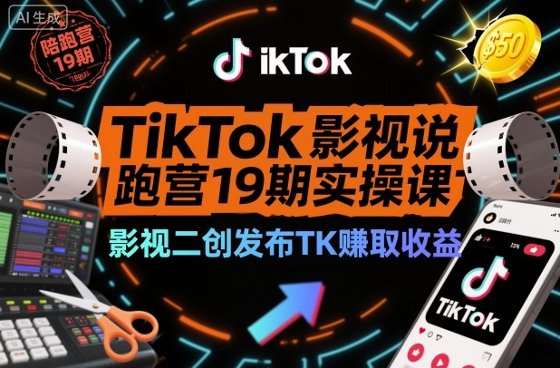 TikTok影视解说陪跑营19期实操课,影视二创发布TK賺取收益,万播收益50美金(更新)-云讯网创