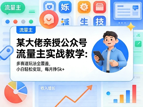 某大佬亲授公众号流量主实战教学：多赛道玩法全覆盖，小白轻松变现，每月多挣5k+-云讯网创