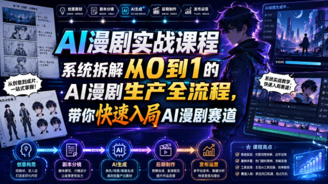 AI漫剧实战课程，系统拆解从0到1的AI漫剧生产全流程，带你快速入局AI漫剧赛道-云讯网创