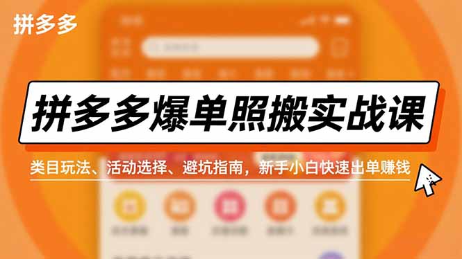 拼多多爆单照搬实战课，类目玩法、活动选择、避坑指南，新手小白快速出单赚钱-云讯网创