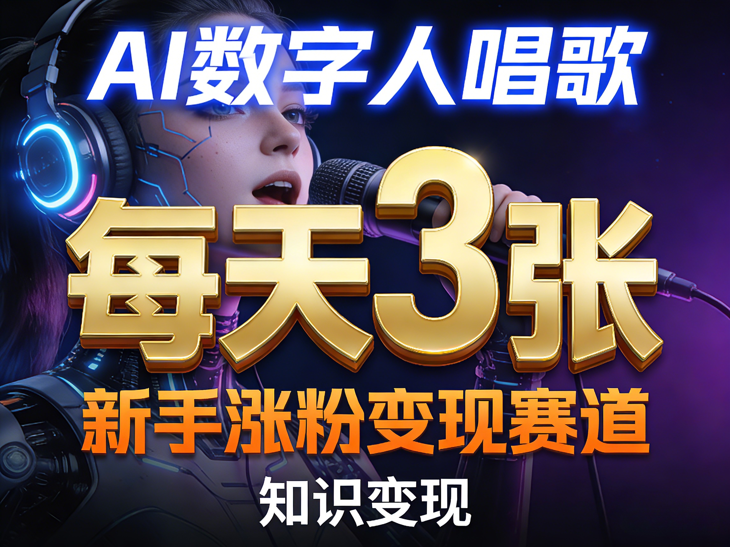 AI数字人唱歌，新手涨粉变现赛道，每天3张和知识付费，副业必备-云讯网创