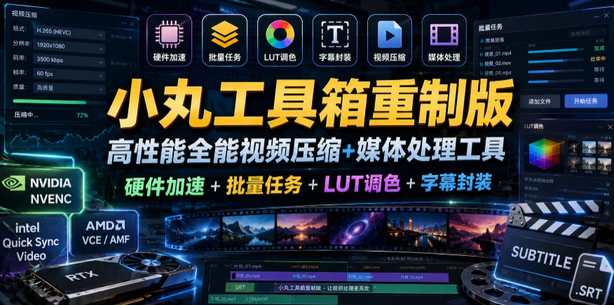 小丸工具箱重制版–高性能全能视频压缩+媒体处理工具|硬件加速+批量任务+LUT调色+字幕封装-云讯网创