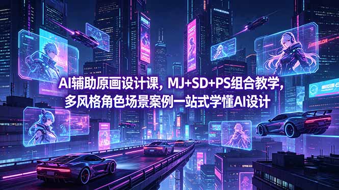 AI辅助原画设计课，MJ+SD+PS组合教学，多风格角色场景案例一站式学懂AI设计-云讯网创