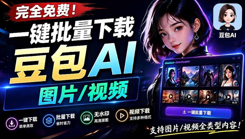 Github最新发布！一键批量下载豆包AI无水印图片/视频，简单易用，自动解析提示词-云讯网创