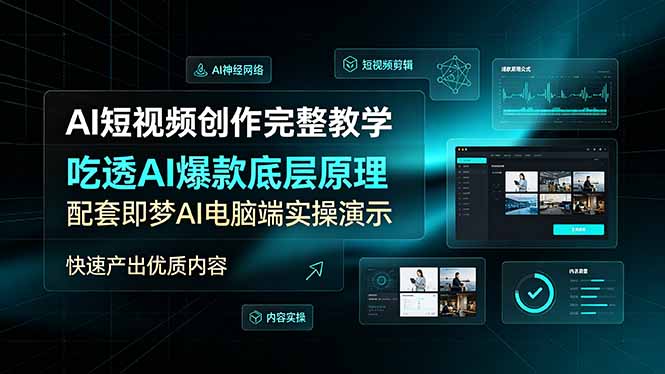 AI短视频创作完整教学,吃透AI爆款底层原理,配套即梦AI电脑端实操演示,快速产出优质内容-云讯网创