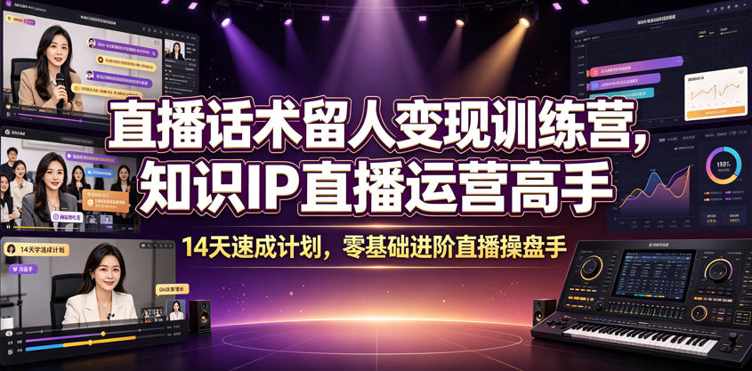 直播话术留人变现训练营，知识IP直播运营高手，14天速成计划，零基础进阶直播操盘手-云讯网创
