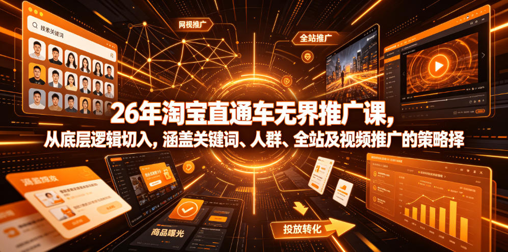 26年淘宝直通车无界推广课，从底层逻辑切入，涵盖关键词、人群、全站及视频推广的策略选择-云讯网创