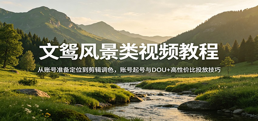 文鸳风景类视频教程：从账号准备定位到剪辑调色，账号起号与DOU+高性价比投放技巧-云讯网创