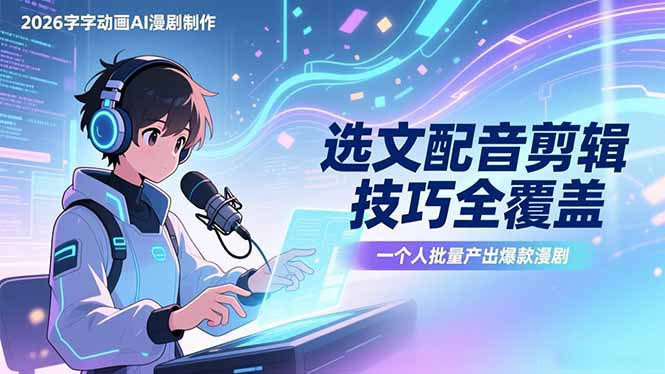 2026字字动画AI漫剧制作-1期，选文配音剪辑技巧全覆盖，一个人就能批量产出爆款漫剧-云讯网创