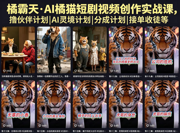 橘霸天·AI橘猫短剧视频创作实战课，撸伙伴计划|AI灵境计划|分成计划|接单收徒等-云讯网创