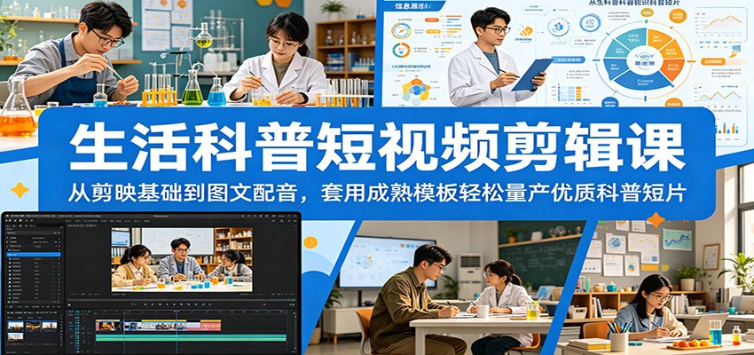 生活科普短视频剪辑课：从剪映基础到图文配音，套用成熟模板轻松量产优质科普短片-云讯网创