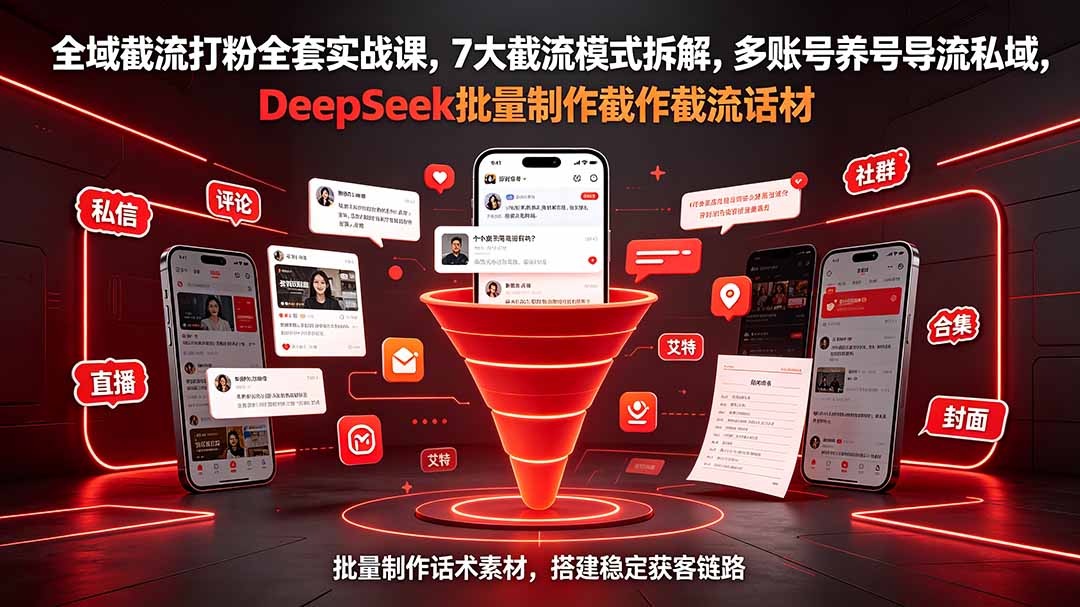 全域截流打粉全套实战课，7大截流模式拆解，多账号养号导流私域，DeepSeek批量制作截流话术素材-云讯网创