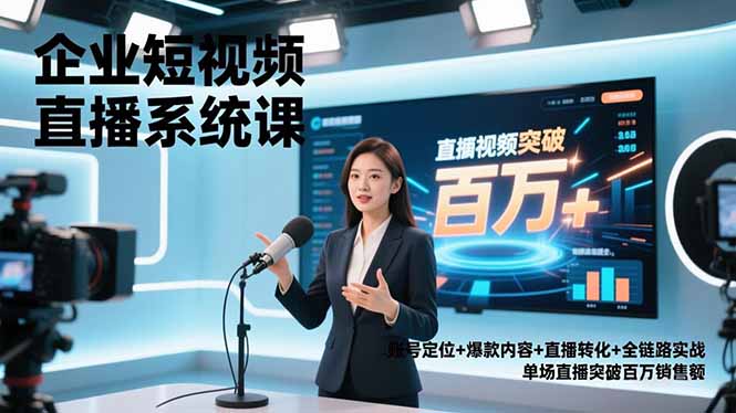 企业短视频直播系统课，账号定位+爆款内容+直播转化+全链路实战，单场直播突破百万销售额-云讯网创