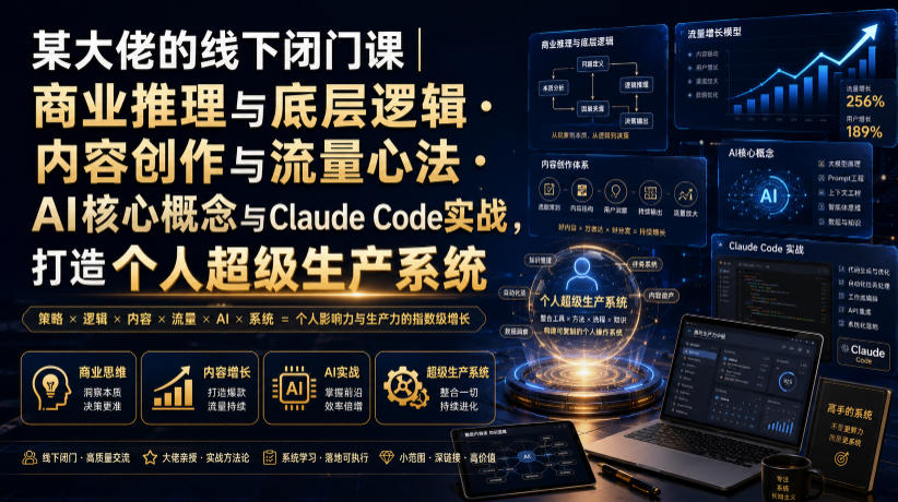 某大佬的线下闭门课｜商业推理与底层逻辑・内容创作与流量心法・AI核心概念与Claude Code实战，打造个人超级生产系统【录音+图片】-云讯网创