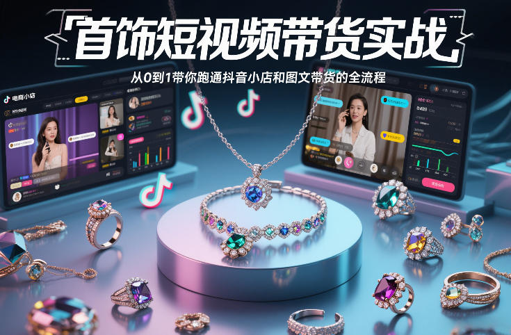 首饰短视频带货实战,从0到1带你跑通抖音小店和图文带货的全流程-云讯网创