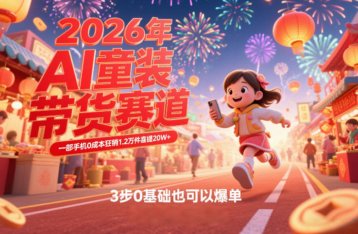 AI童装新春带货赛道，一部手机0成本狂销1.2万件喜提20W+，3步0基础也可以爆单-云讯网创