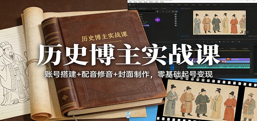 历史博主实战课：账号搭建+配音修音+封面制作，零基础起号变现-云讯网创