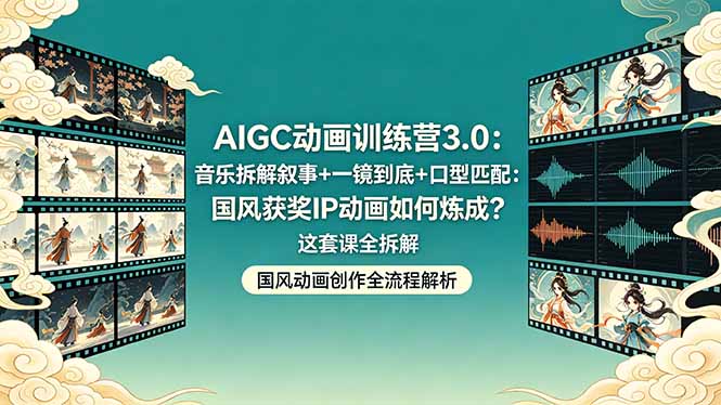 AIGC动画训练营3.0：音乐拆解叙事+一镜到底+口型匹配：国风获奖IP动画如何炼成？这套课全拆解-云讯网创