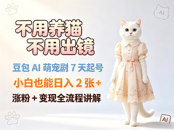 不用养猫不用出镜，豆包AI萌宠剧7天起号，小白也能日入2张+，涨粉+变现全流程讲解-云讯网创