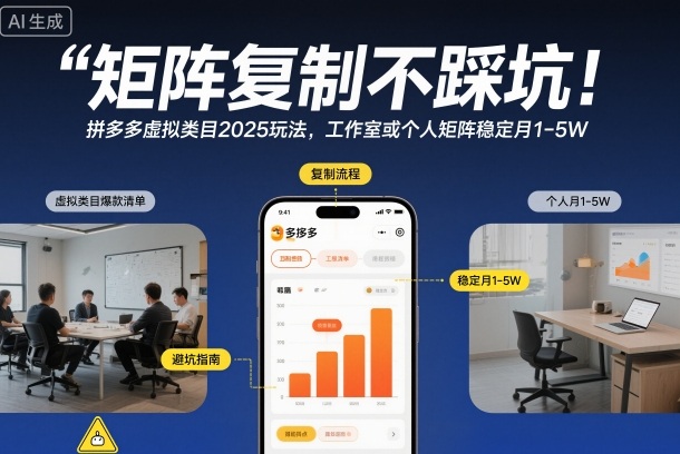 矩阵复制不踩坑！拼多多虚拟类目2025玩法，工作室或者个人矩阵稳定月1-5W【揭秘】-云讯网创