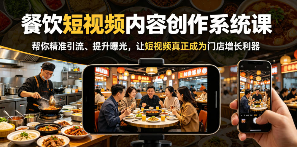 餐饮短视频内容创作系统课,帮你精准引流、提升曝光,让短视频真正成为门店增长利器-云讯网创