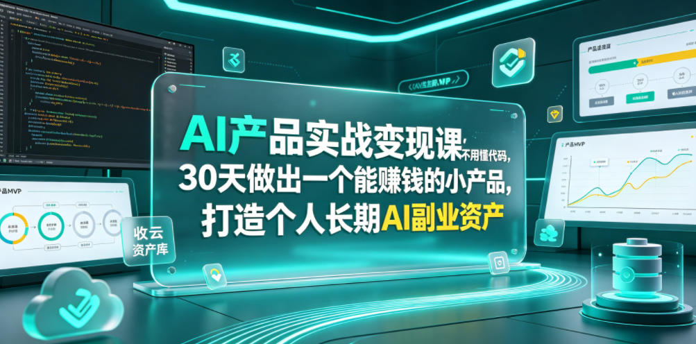 AI产品实战变现课，不用懂代码，30天做出一个能賺钱的小产品，打造个人长期AI副业资产-云讯网创