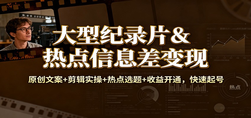大型纪录片&热点信息差变现：原创文案+剪辑实操+热点选题+收益开通，快速起号-云讯网创