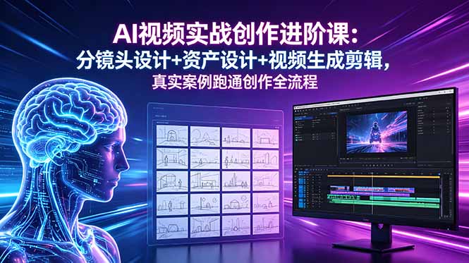 AI视频实战创作进阶课：分镜头设计+资产设计+视频生成剪辑，真实案例跑通创作全流程-云讯网创