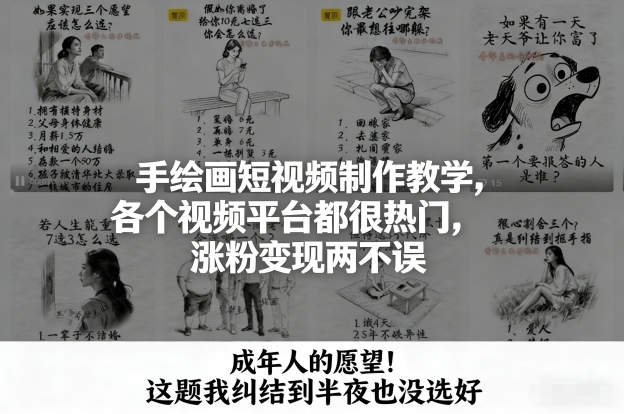 手绘画短视频制作教学,各个视频平台都很热门,涨粉变现两不误