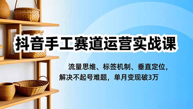 抖音手工赛道运营实战课，流量思维、标签机制、垂直定位，解决不起号难题，单月变现破3万-云讯网创