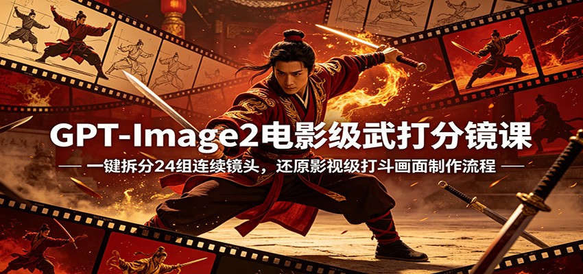 GPT-Image2电影级武打分镜课：一键拆分24组连续镜头，还原影视级打斗画面制作流程-云讯网创