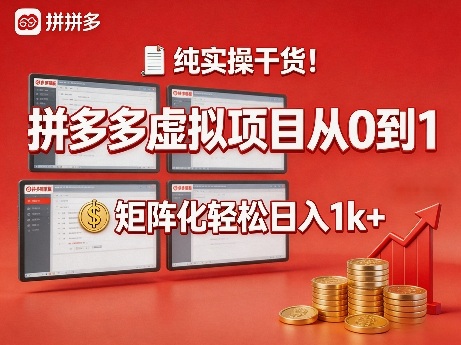 纯实操干货！拼多多虚拟项目从0到1，矩阵化轻松日入1k+【揭秘】-云讯网创