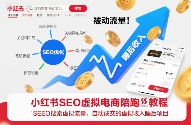 小红书SEO虚拟电商陪跑教程，实现seo搜索被动流量，自动成交的被动收入睡后项目-云讯网创