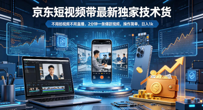 京东短视频带货最新独家技术，不用拍视频不用直播，2分钟一条爆款视频，操作简单，日入1k+【揭秘】-云讯网创