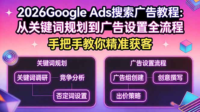 2026Google Ads搜索广告教程：从关键词规划到广告设置全流程，手把手教你精准获客-云讯网创