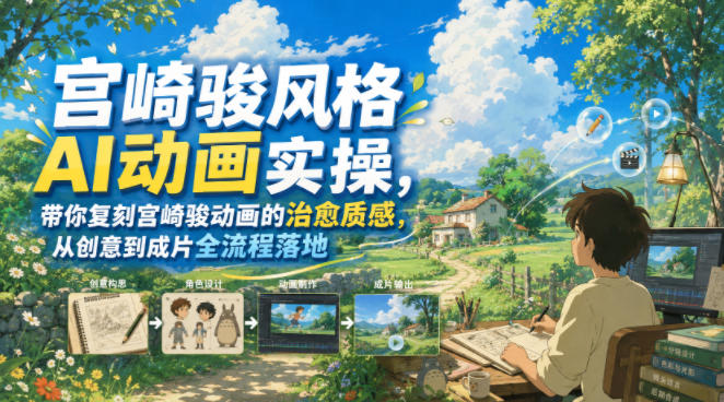 宫崎骏风格AI动画实操，带你复刻宫崎骏动画的治愈质感，从创意到成片全流程落地-云讯网创