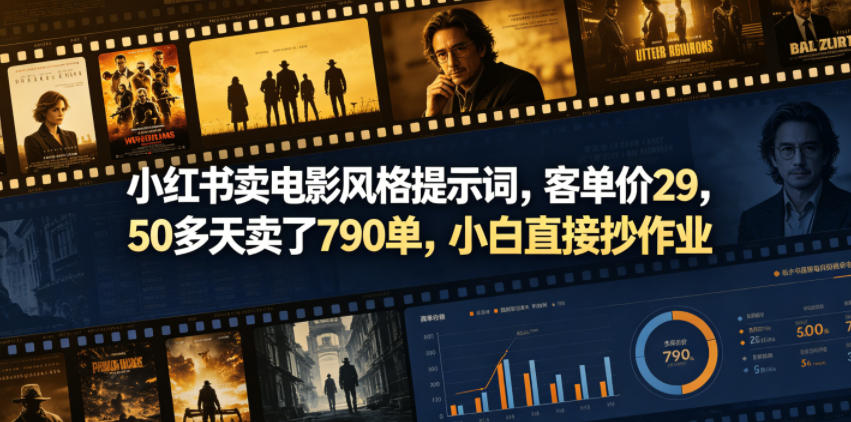 小红书卖电影风格提示词，客单价29，50多天卖了790单，小白直接抄作业！-云讯网创