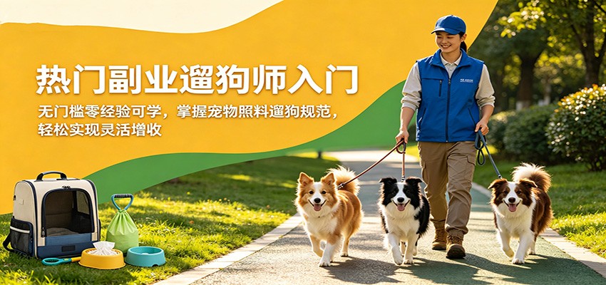 热门副业遛狗师入门，无门槛零经验可学，掌握宠物照料遛狗规范，轻松实现灵活增收-云讯网创