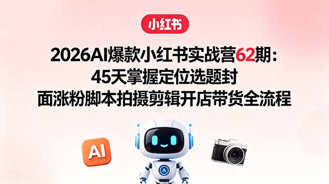 2026AI爆款小红书实战营62期：45天掌握定位选题封面涨粉脚本拍摄剪辑开店带货全流程-云讯网创