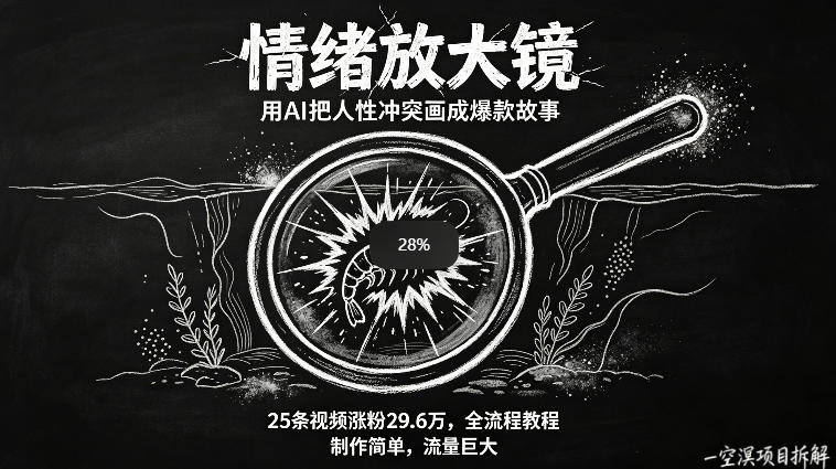 AI制作“情绪放大镜“视频，25条视频涨粉29.6W粉，流量巨大，制作简单，全流程教程-云讯网创