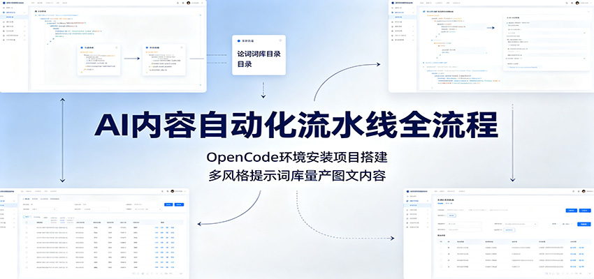 AI内容自动化流水线全流程：OpenCode环境安装项目搭建，多风格提示词库量产图文内容-云讯网创