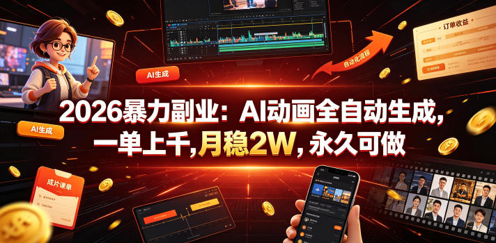 2026暴力副业：AI动画全自动生成，一单上千，月稳2W，永久可做【揭秘】-云讯网创